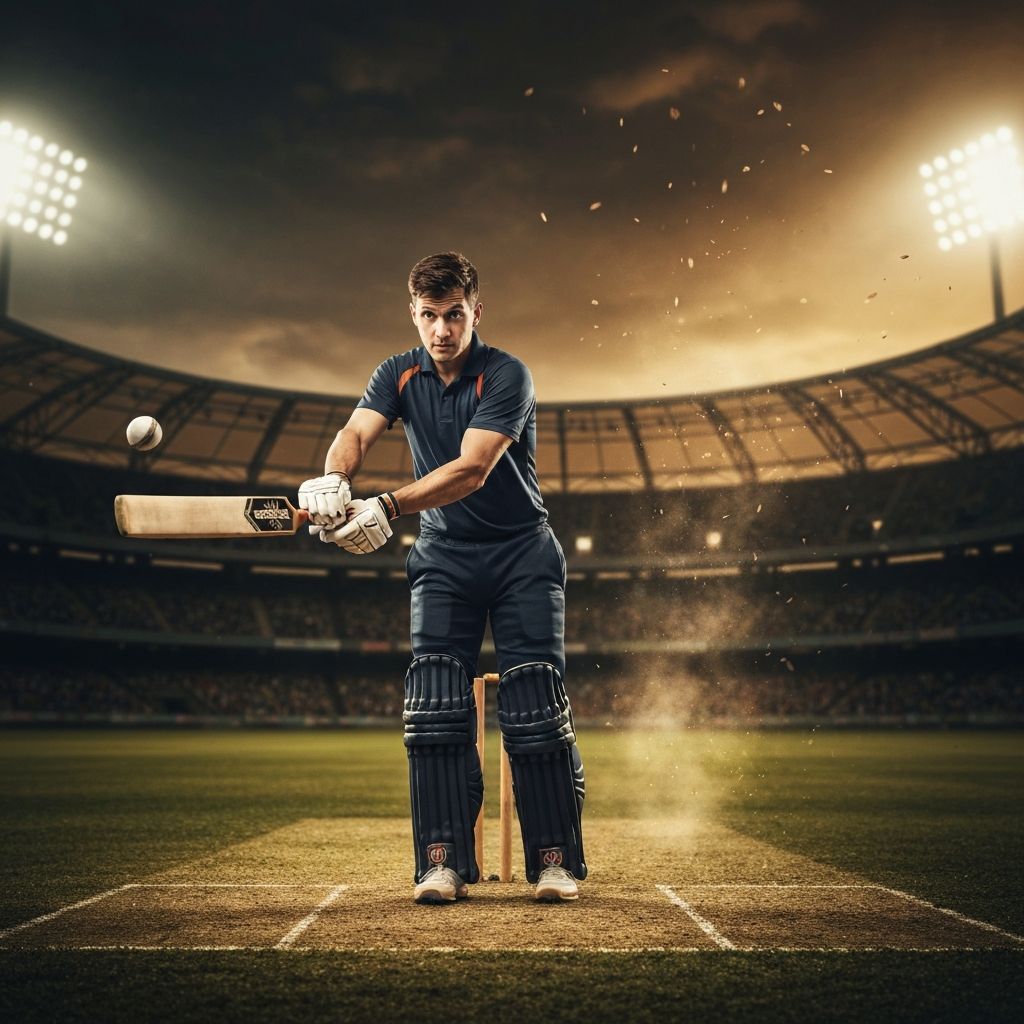 Cricket batsman playing a powerful shot
